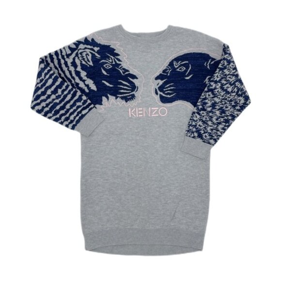 KENZO PARIS Grey Sweater Dress - Grey and Blue Jungle Print size 8 - Picture 1 of 1